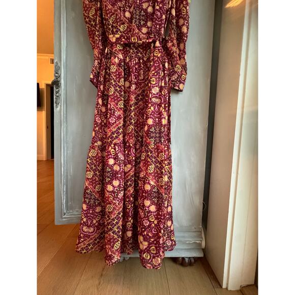 Julia Jordan Maxi Dress Sz 8 Boho Tiered Chiffon Burgundy Floral Long Sleeve - Picture 6 of 16